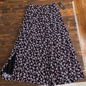 LULUS Black and Purple Floral Skirt with Slit